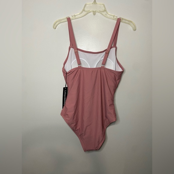 Catherine Malandrina One Piece ruching side swim thank style Size M Mesa Rose - Picture 2 of 5